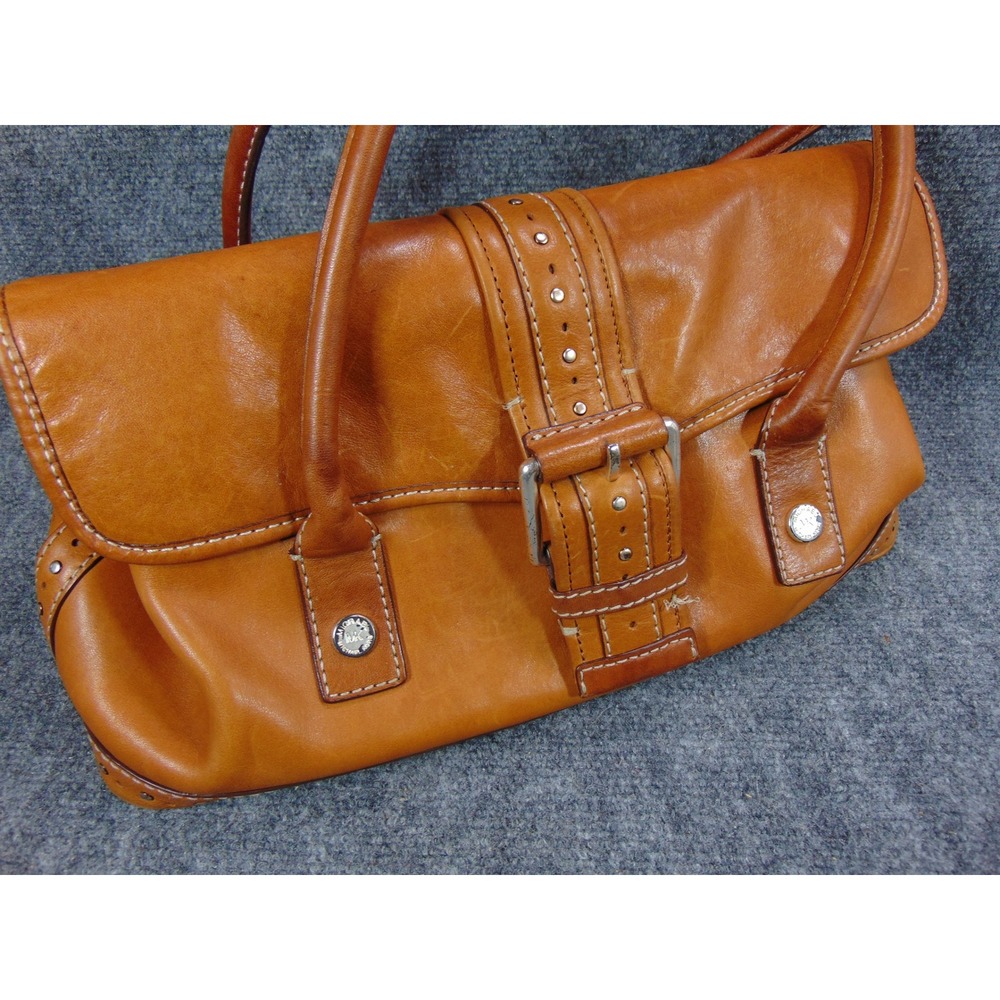 Dooney & Bourke Florentine Satchel Tan Leather Buckle Shoulder Bag FLAWS